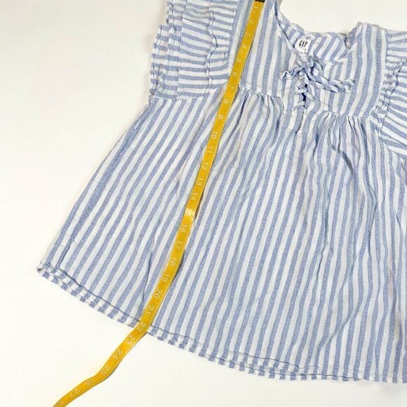 Gap blue pinstripe flutter sleeve tie front blouse - Picture 7 of 8